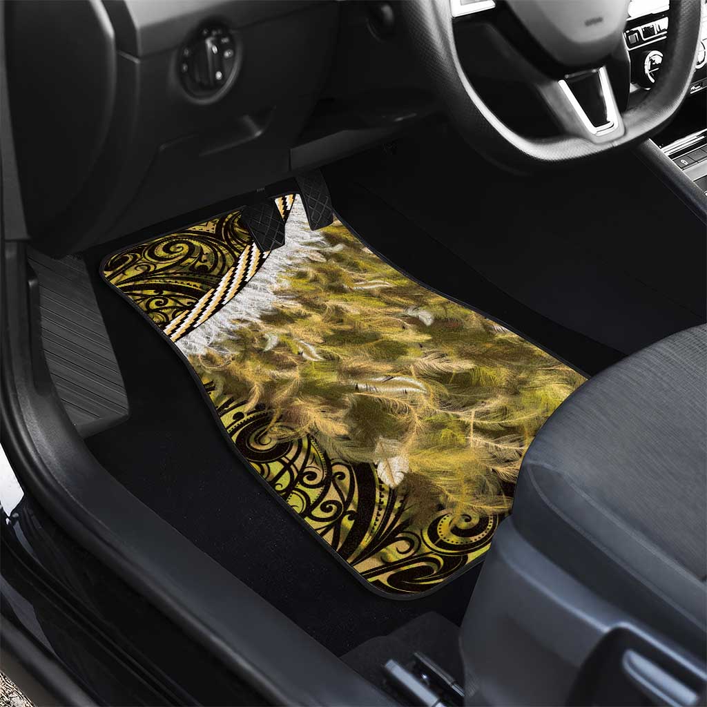 Yellow Traditional Cloak Aotearoa Car Mats Maori Paua Shell Korowai Pattern