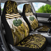 Yellow Traditional Cloak Aotearoa Car Seat Cover Maori Paua Shell Korowai Pattern