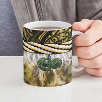 Yellow Traditional Cloak Aotearoa Ceramic Mug Maori Paua Shell Korowai Pattern - Polynesian Pride