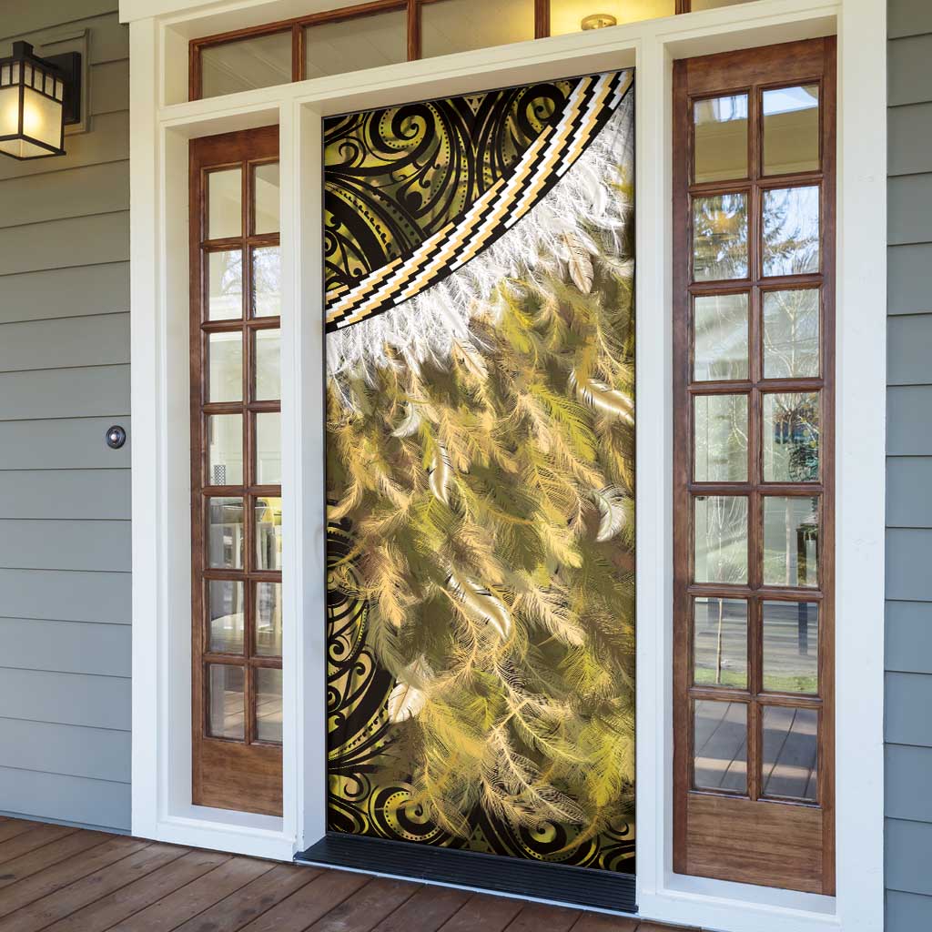 Yellow Traditional Cloak Aotearoa Door Cover Maori Paua Shell Korowai Pattern - Polynesian Pride