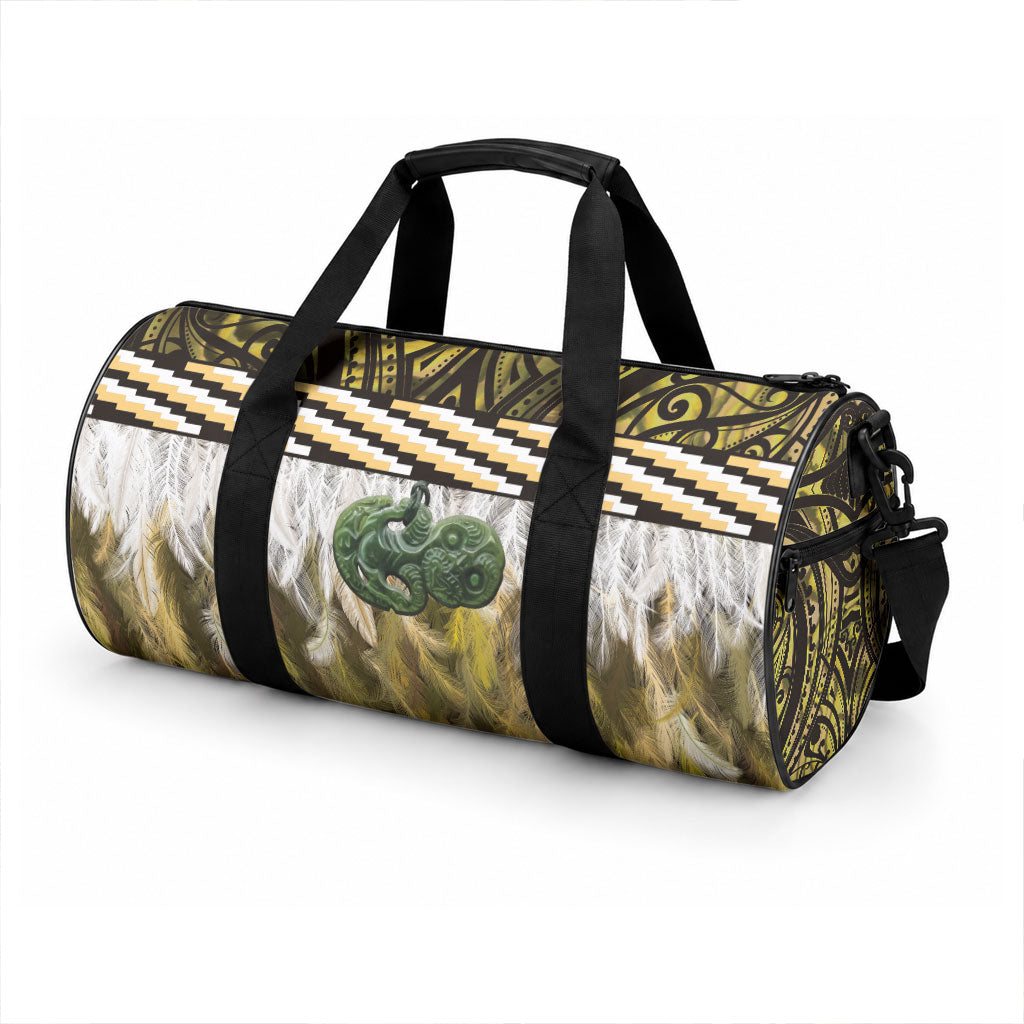 Yellow Traditional Cloak Aotearoa Duffle Bag Maori Paua Shell Korowai Pattern LT14 - Polynesian Pride