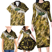 Yellow Traditional Cloak Aotearoa Family Matching Long Sleeve Bodycon Dress and Hawaiian Shirt Maori Paua Shell Korowai Pattern LT14 - Polynesian Pride