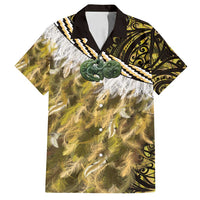 Yellow Traditional Cloak Aotearoa Family Matching Long Sleeve Bodycon Dress and Hawaiian Shirt Maori Paua Shell Korowai Pattern LT14 Dad's Shirt - Short Sleeve Yellow - Polynesian Pride