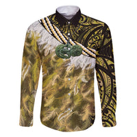 Yellow Traditional Cloak Aotearoa Family Matching Mermaid Dress and Hawaiian Shirt Maori Paua Shell Korowai Pattern LT14 Dad's Shirt - Long Sleeve Yellow - Polynesian Pride