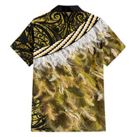 Yellow Traditional Cloak Aotearoa Family Matching Off Shoulder Maxi Dress and Hawaiian Shirt Maori Paua Shell Korowai Pattern