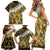 Yellow Traditional Cloak Aotearoa Family Matching Short Sleeve Bodycon Dress and Hawaiian Shirt Maori Paua Shell Korowai Pattern