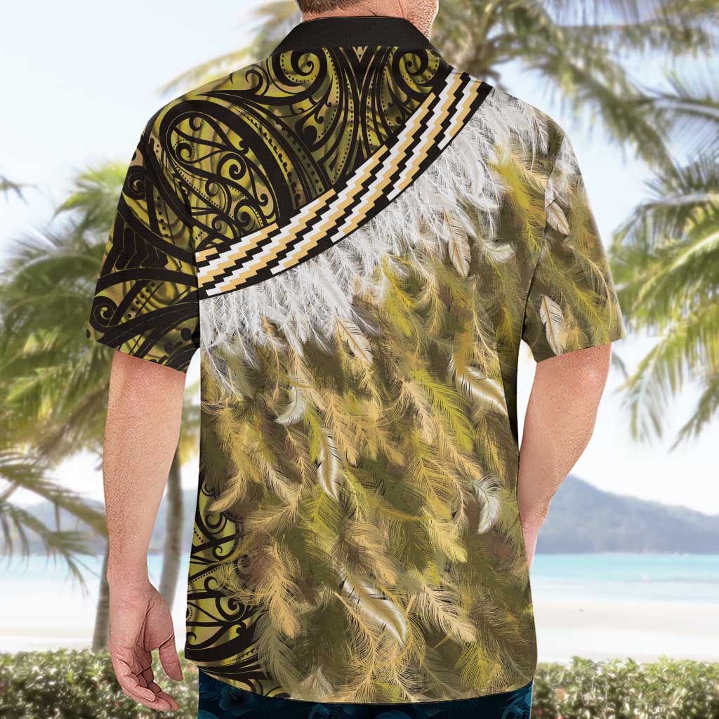 Yellow Traditional Cloak Aotearoa Hawaiian Shirt Maori Paua Shell Korowai Pattern