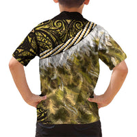 Yellow Traditional Cloak Aotearoa Hawaiian Shirt Maori Paua Shell Korowai Pattern