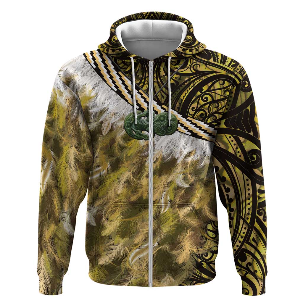 Yellow Traditional Cloak Aotearoa Hoodie Maori Paua Shell Korowai Pattern