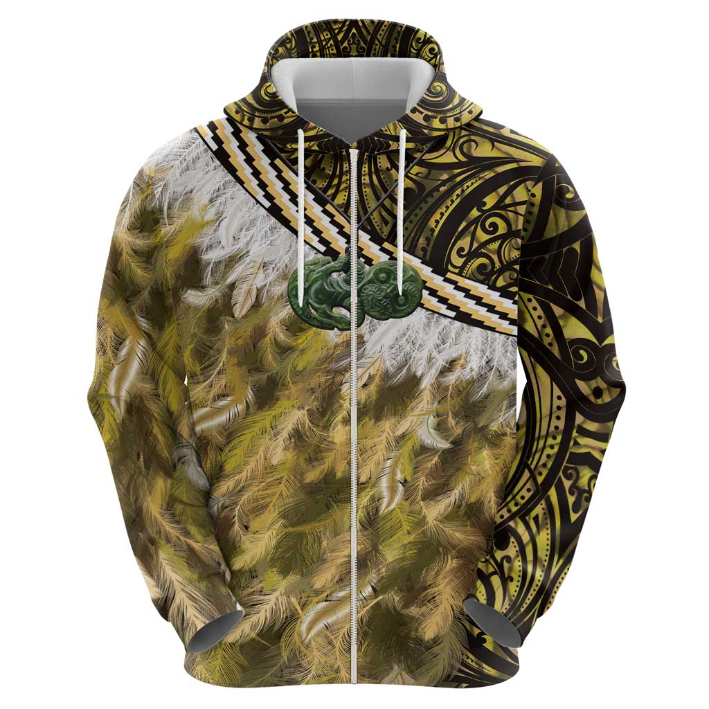 Yellow Traditional Cloak Aotearoa Hoodie Maori Paua Shell Korowai Pattern