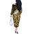 Yellow Traditional Cloak Aotearoa Off The Shoulder Long Sleeve Dress Maori Paua Shell Korowai Pattern