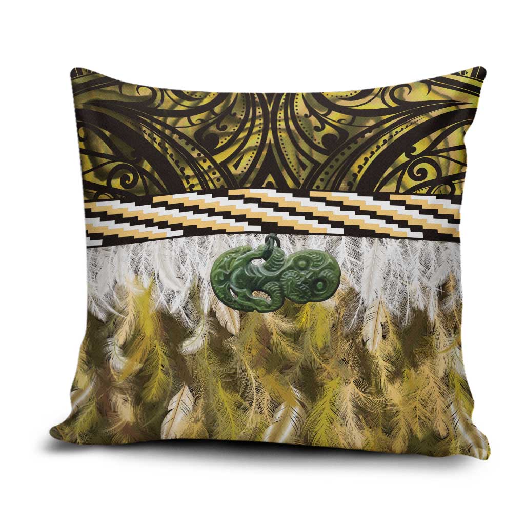 Yellow Traditional Cloak Aotearoa Pillow Cover Maori Paua Shell Korowai Pattern - Polynesian Pride