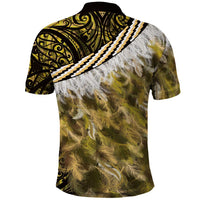 Yellow Traditional Cloak Aotearoa Polo Shirt Maori Paua Shell Korowai Pattern