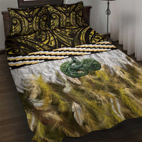 Yellow Traditional Cloak Aotearoa Quilt Bed Set Maori Paua Shell Korowai Pattern