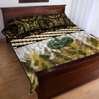 Yellow Traditional Cloak Aotearoa Quilt Bed Set Maori Paua Shell Korowai Pattern