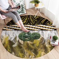 Yellow Traditional Cloak Aotearoa Round Carpet Maori Paua Shell Korowai Pattern