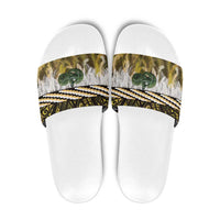 Yellow Traditional Cloak Aotearoa Slide Sandals Maori Paua Shell Korowai Pattern - Polynesian Pride