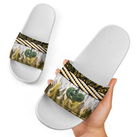 Yellow Traditional Cloak Aotearoa Slide Sandals Maori Paua Shell Korowai Pattern - Polynesian Pride