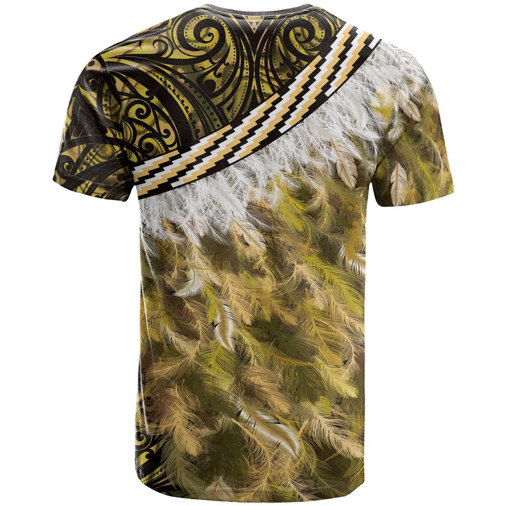 Yellow Traditional Cloak Aotearoa T Shirt Maori Paua Shell Korowai Pattern