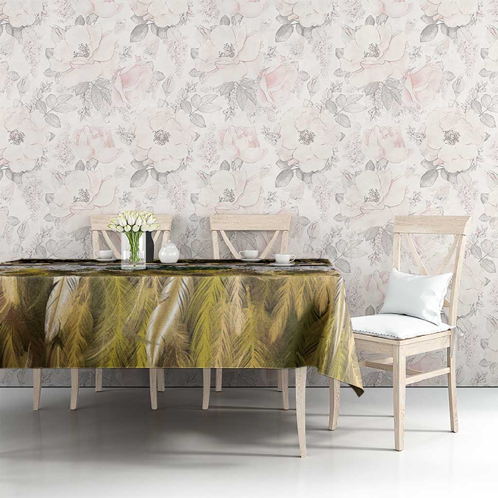 Yellow Traditional Cloak Aotearoa Tablecloth Maori Paua Shell Korowai Pattern