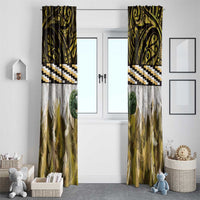 Yellow Traditional Cloak Aotearoa Window Curtain Maori Paua Shell Korowai Pattern