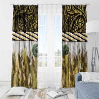 Yellow Traditional Cloak Aotearoa Window Curtain Maori Paua Shell Korowai Pattern