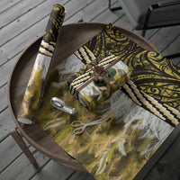 Yellow Traditional Cloak Aotearoa Wrapping Paper Maori Paua Shell Korowai Pattern - Polynesian Pride