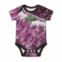 Pink Traditional Cloak Aotearoa Baby Onesie Maori Paua Shell Korowai Pattern LT14 Pink - Polynesian Pride