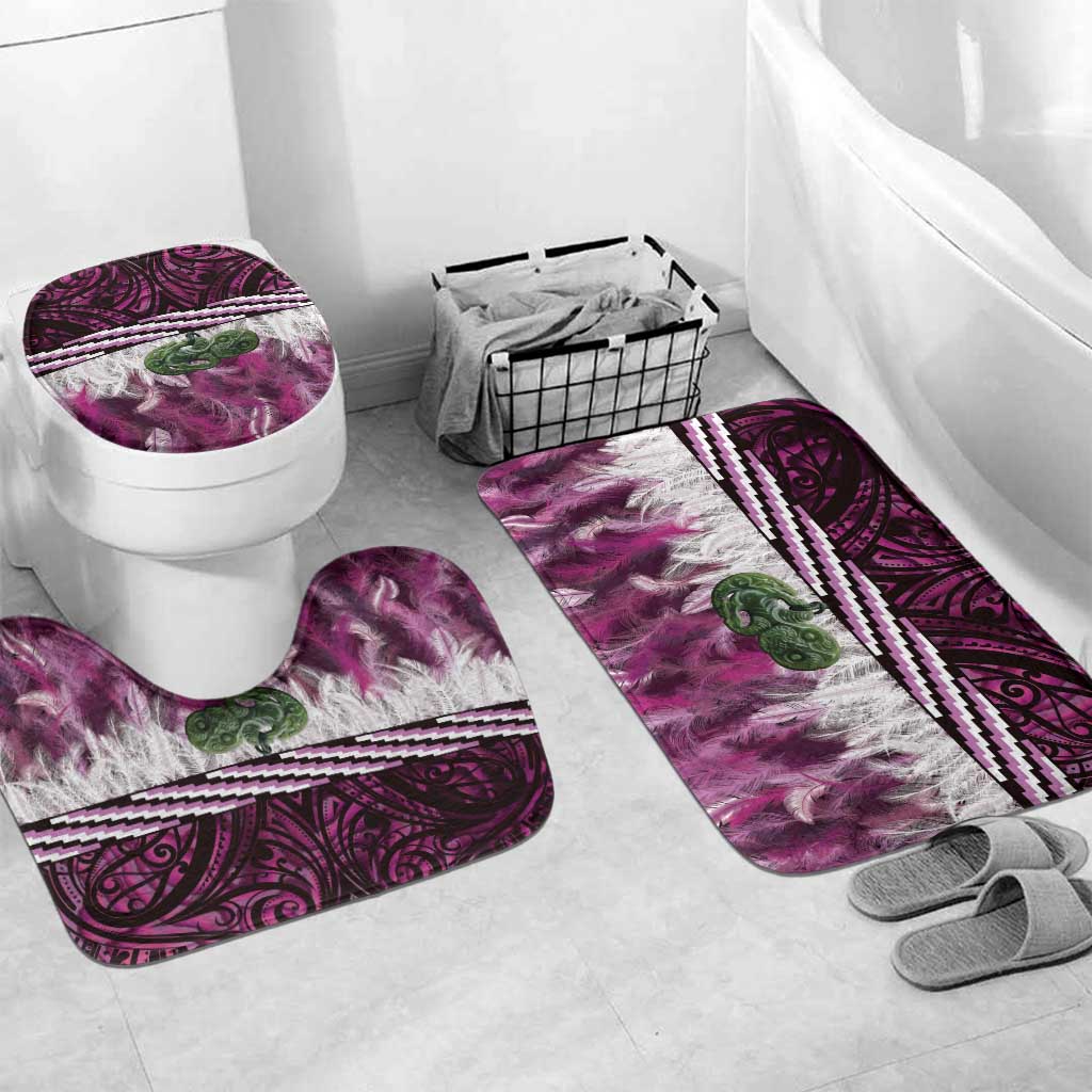 Pink Traditional Cloak Aotearoa Bathroom Set Maori Paua Shell Korowai Pattern - Polynesian Pride