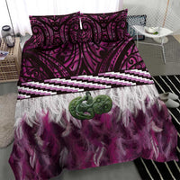 Pink Traditional Cloak Aotearoa Bedding Set Maori Paua Shell Korowai Pattern