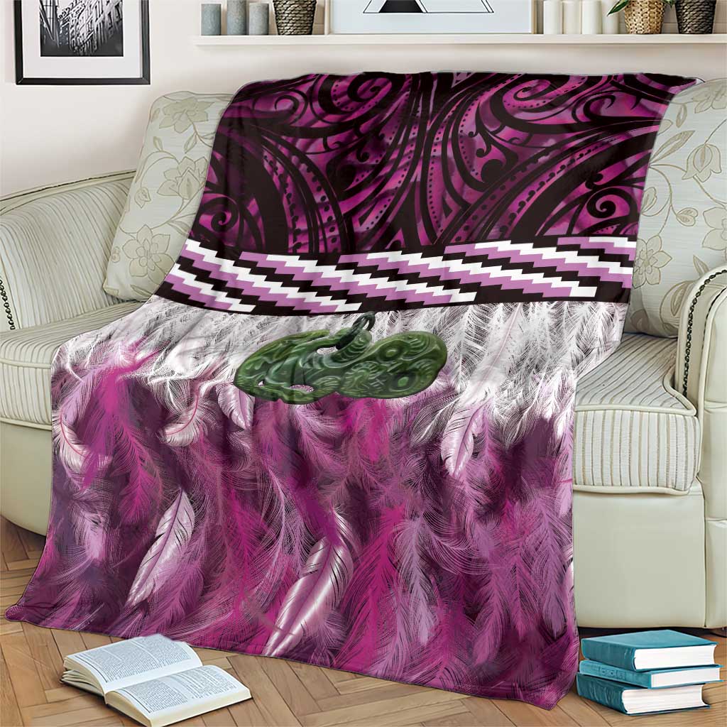 Pink Traditional Cloak Aotearoa Blanket Maori Paua Shell Korowai Pattern
