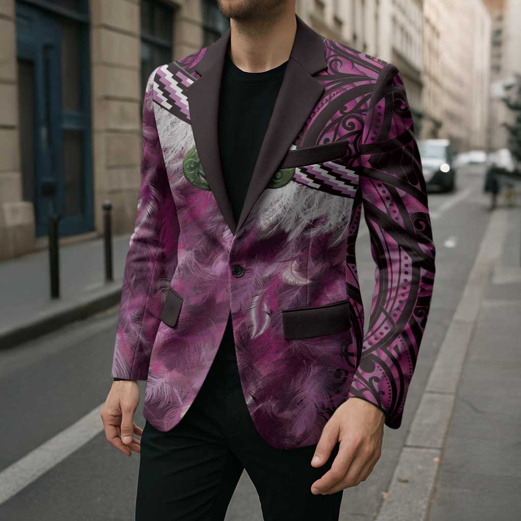 Pink Traditional Cloak Aotearoa Blazer Maori Paua Shell Korowai Pattern - Polynesian Pride