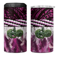 Pink Traditional Cloak Aotearoa 4 in 1 Can Cooler Tumbler Maori Paua Shell Korowai Pattern