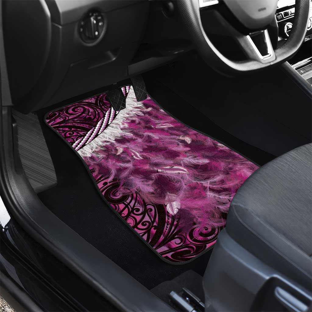 Pink Traditional Cloak Aotearoa Car Mats Maori Paua Shell Korowai Pattern