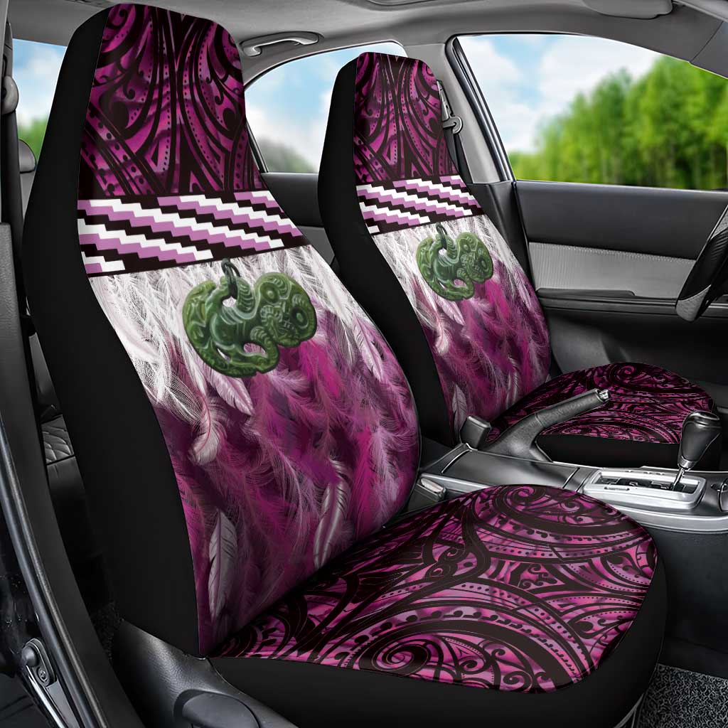 Pink Traditional Cloak Aotearoa Car Seat Cover Maori Paua Shell Korowai Pattern
