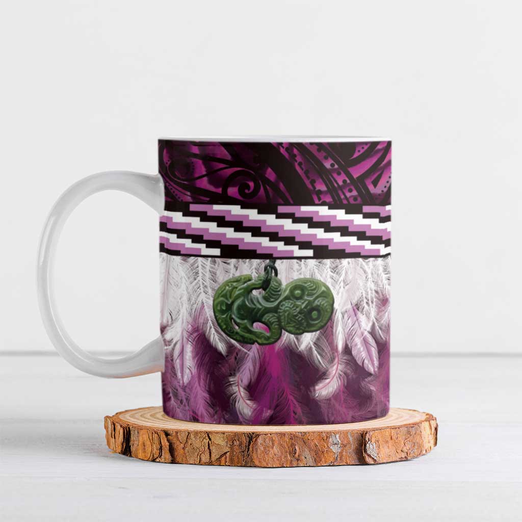 Pink Traditional Cloak Aotearoa Ceramic Mug Maori Paua Shell Korowai Pattern - Polynesian Pride