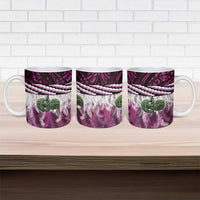 Pink Traditional Cloak Aotearoa Ceramic Mug Maori Paua Shell Korowai Pattern - Polynesian Pride