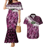 Pink Traditional Cloak Aotearoa Couples Matching Mermaid Dress and Hawaiian Shirt Maori Paua Shell Korowai Pattern LT14 Pink - Polynesian Pride