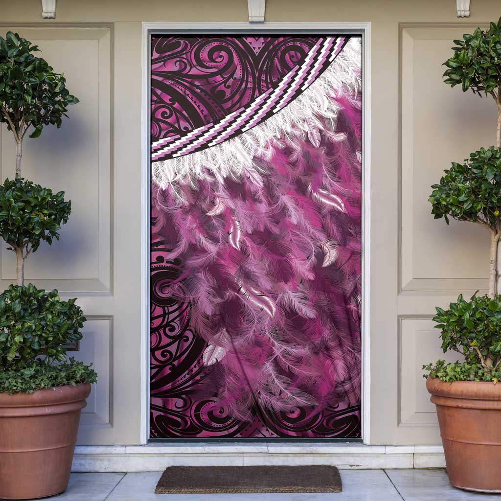 Pink Traditional Cloak Aotearoa Door Cover Maori Paua Shell Korowai Pattern - Polynesian Pride