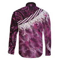 Pink Traditional Cloak Aotearoa Family Matching Long Sleeve Bodycon Dress and Hawaiian Shirt Maori Paua Shell Korowai Pattern LT14 - Polynesian Pride