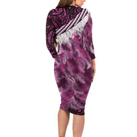 Pink Traditional Cloak Aotearoa Family Matching Long Sleeve Bodycon Dress and Hawaiian Shirt Maori Paua Shell Korowai Pattern LT14 - Polynesian Pride