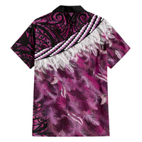 Pink Traditional Cloak Aotearoa Family Matching Off The Shoulder Long Sleeve Dress and Hawaiian Shirt Maori Paua Shell Korowai Pattern LT14 - Polynesian Pride