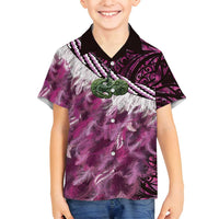 Pink Traditional Cloak Aotearoa Family Matching Off Shoulder Maxi Dress and Hawaiian Shirt Maori Paua Shell Korowai Pattern