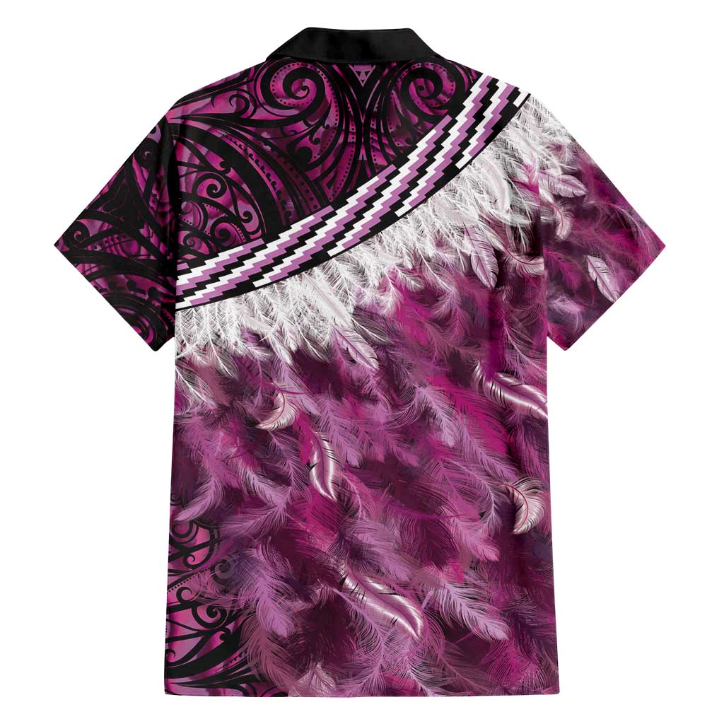Pink Traditional Cloak Aotearoa Family Matching Off Shoulder Short Dress and Hawaiian Shirt Maori Paua Shell Korowai Pattern