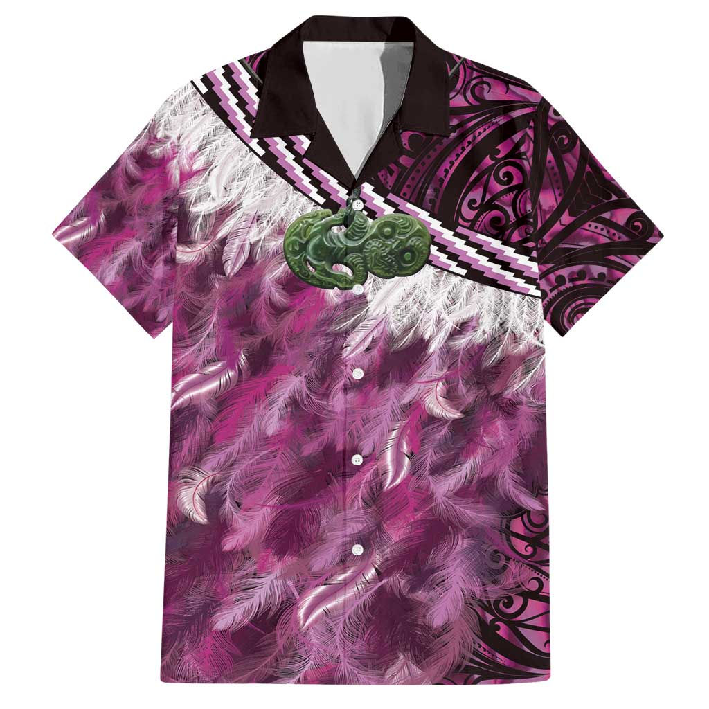 Pink Traditional Cloak Aotearoa Family Matching Short Sleeve Bodycon Dress and Hawaiian Shirt Maori Paua Shell Korowai Pattern LT14 Dad's Shirt - Short Sleeve Pink - Polynesian Pride