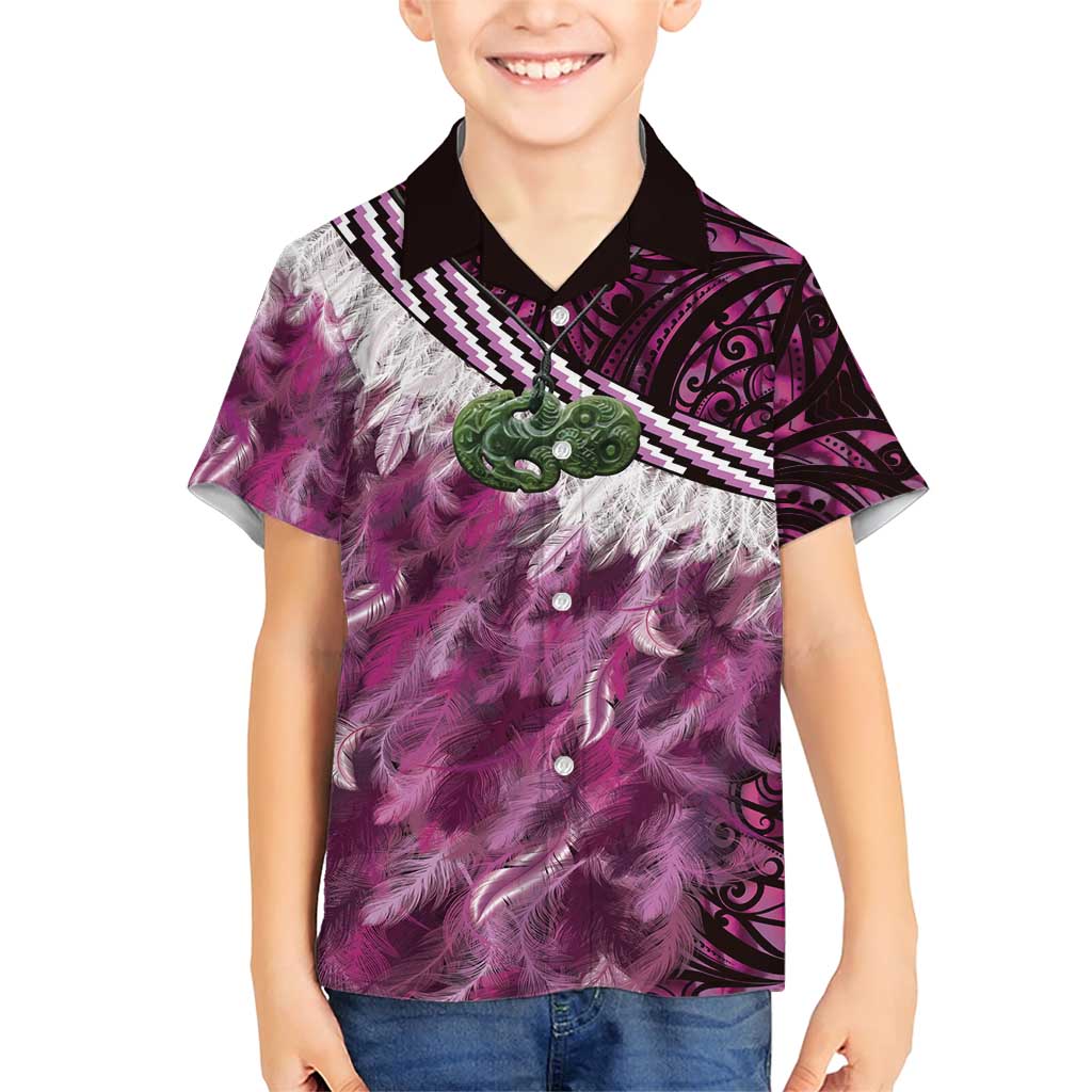 Pink Traditional Cloak Aotearoa Family Matching Short Sleeve Bodycon Dress and Hawaiian Shirt Maori Paua Shell Korowai Pattern LT14 Son's Shirt Pink - Polynesian Pride