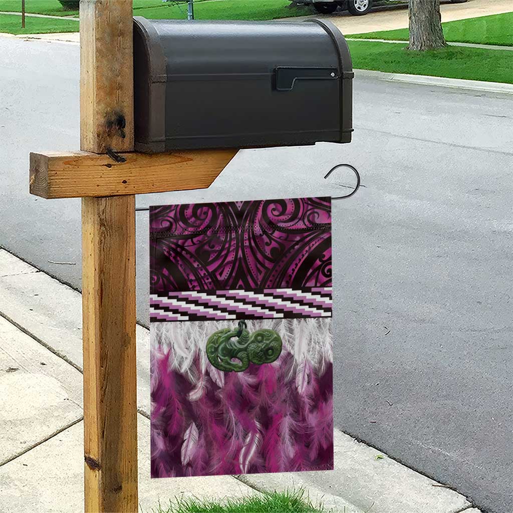 Pink Traditional Cloak Aotearoa Garden Flag Maori Paua Shell Korowai Pattern