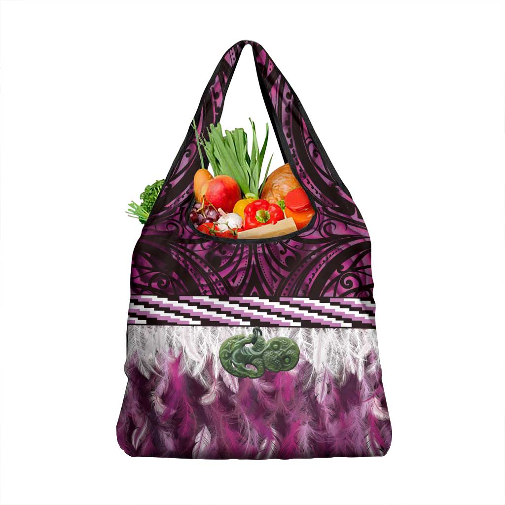 Pink Traditional Cloak Aotearoa Grocery Bag Maori Paua Shell Korowai Pattern
