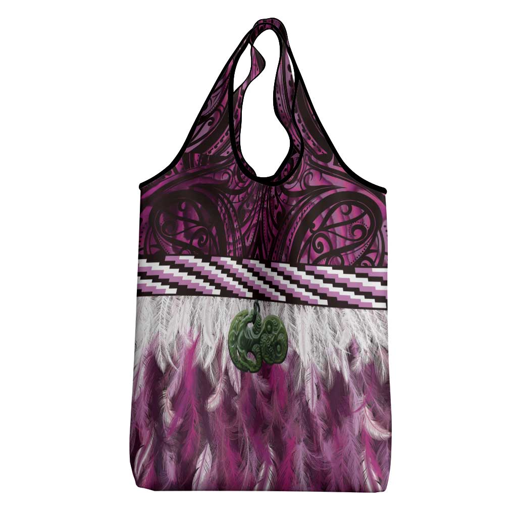 Pink Traditional Cloak Aotearoa Grocery Bag Maori Paua Shell Korowai Pattern