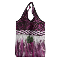 Pink Traditional Cloak Aotearoa Grocery Bag Maori Paua Shell Korowai Pattern